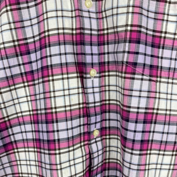 Thomas Dean Plaid Button Down Short Sleeve Shirt Size Medium - Picture 3 of 9